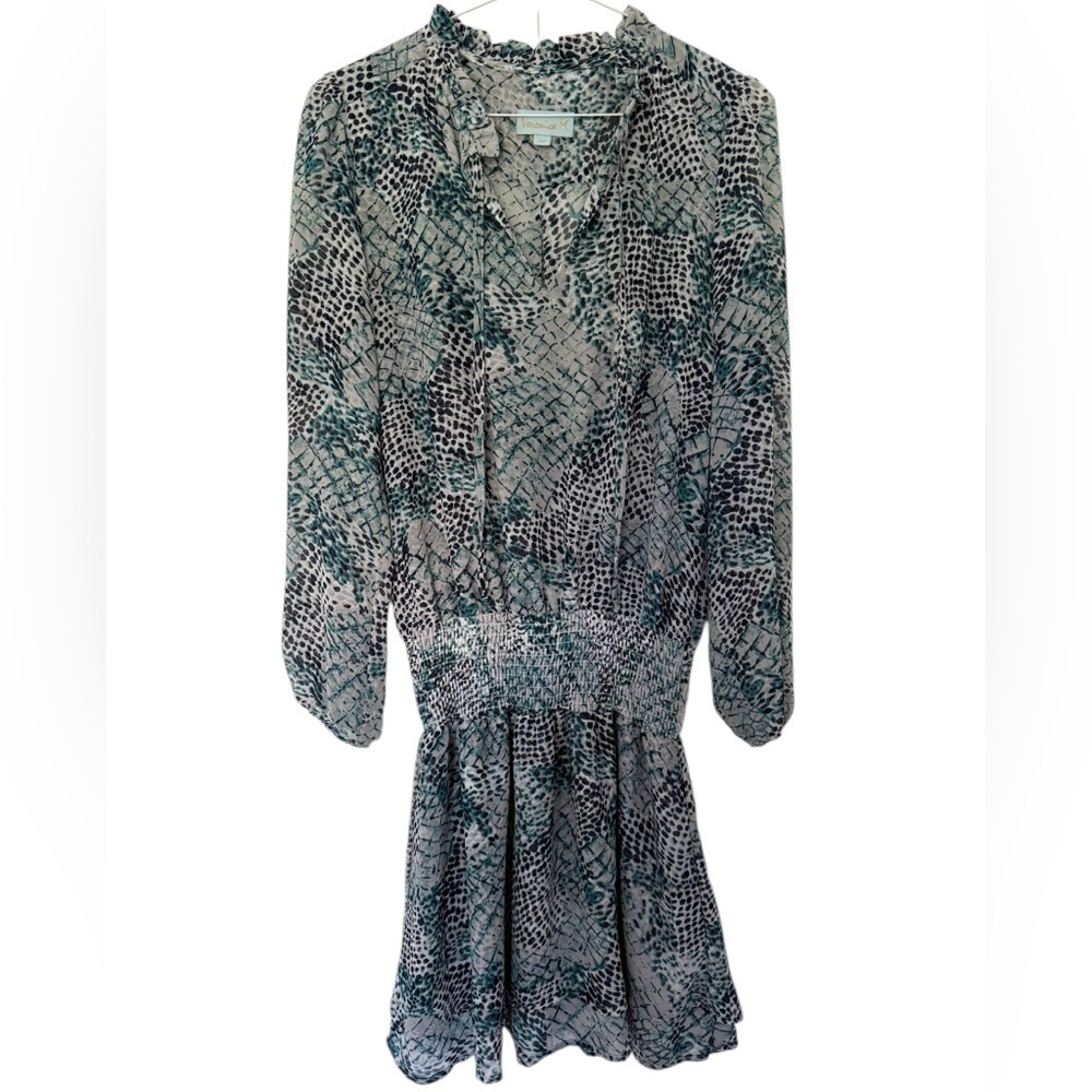 Veronica M Teal and Black Patterned Long Sleeve Dress Women XS